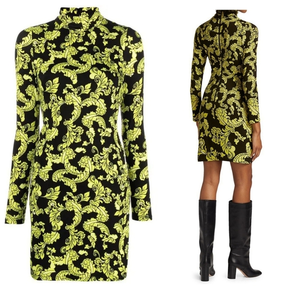 Alice + olivia delora turtleneck floral lime mini dress Size 4 NWT  $330 - Picture 4 of 16